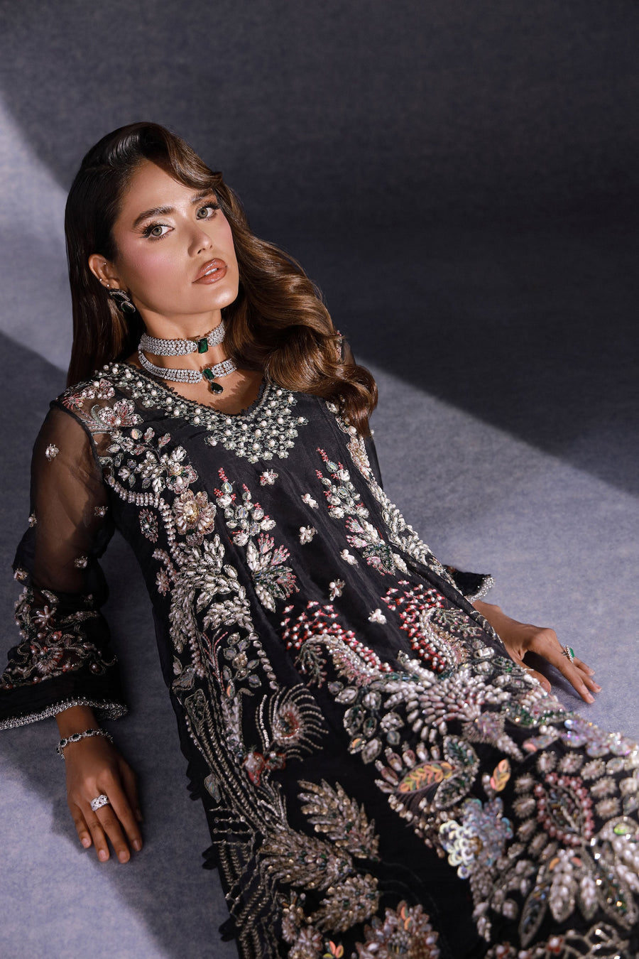 Ermina by Ezra Luxury Hand Embellished Organza Unstitched 3Pc Suit - RAYA