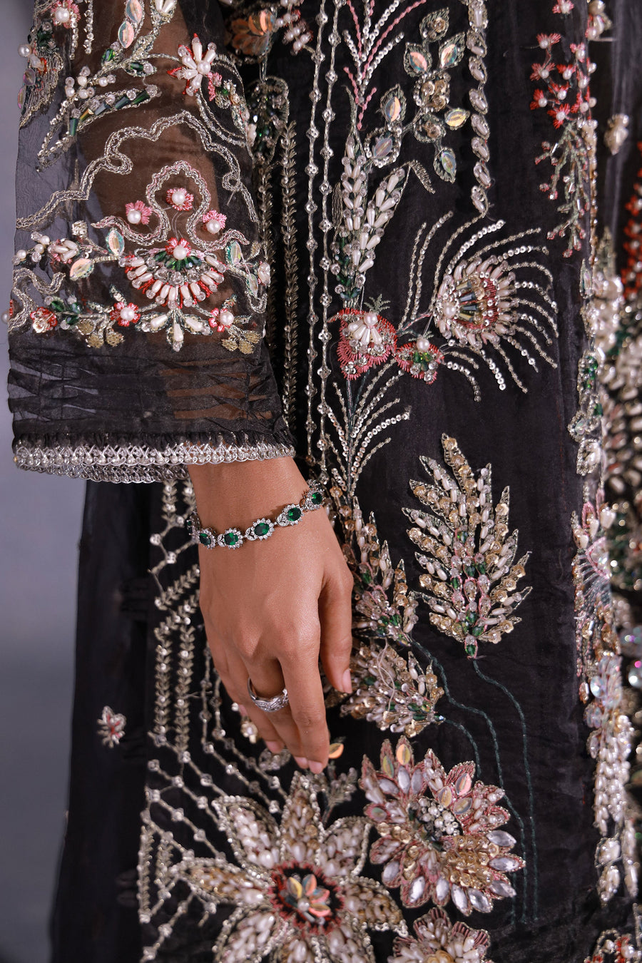 Ermina by Ezra Luxury Hand Embellished Organza Unstitched 3Pc Suit - RAYA