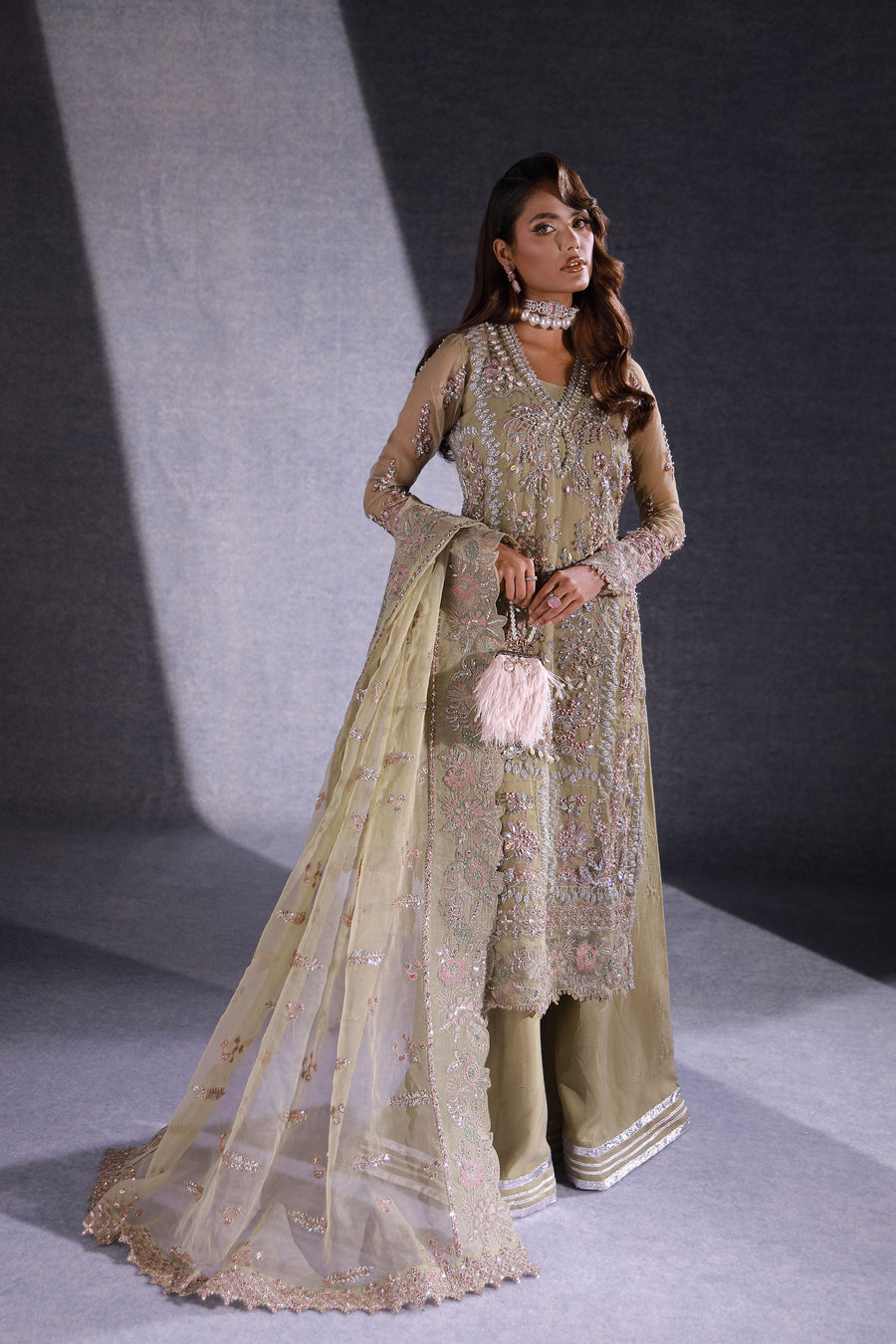Ermina by Ezra Luxury Hand Embellished Organza Unstitched 3Pc Suit - MUSKAN