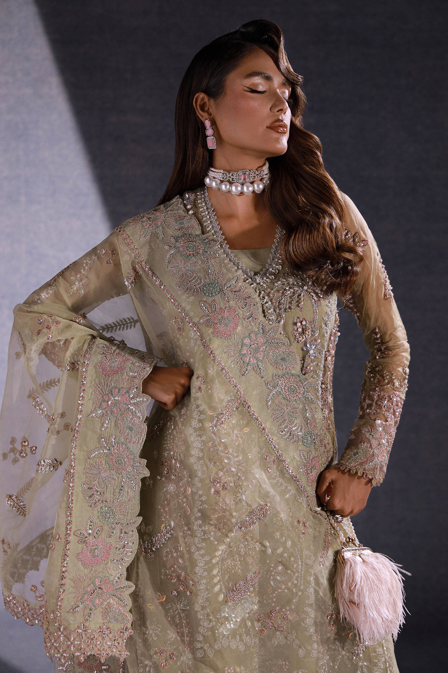 Ermina by Ezra Luxury Hand Embellished Organza Unstitched 3Pc Suit - MUSKAN