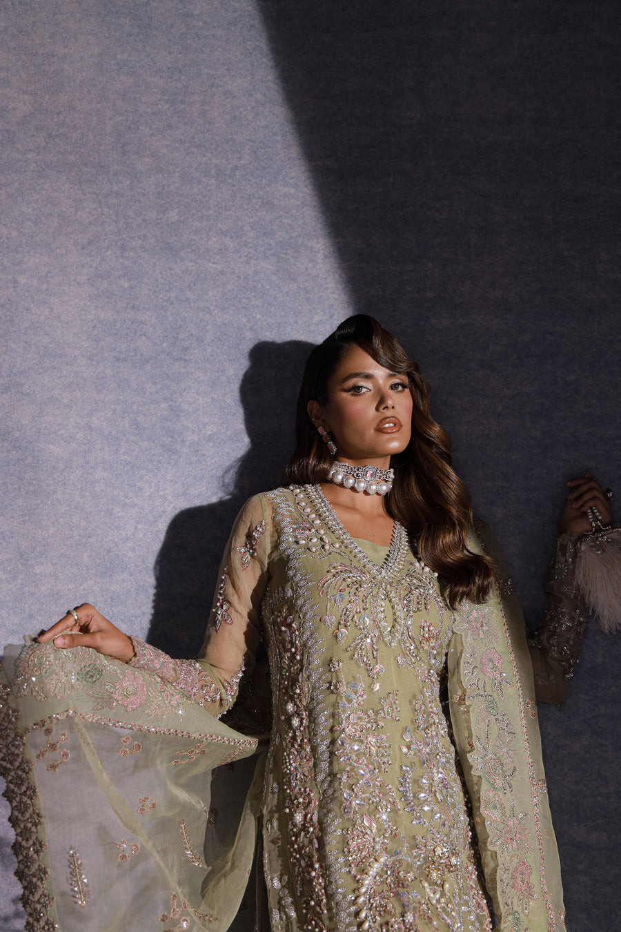 Ermina by Ezra Luxury Hand Embellished Organza Unstitched 3Pc Suit - MUSKAN