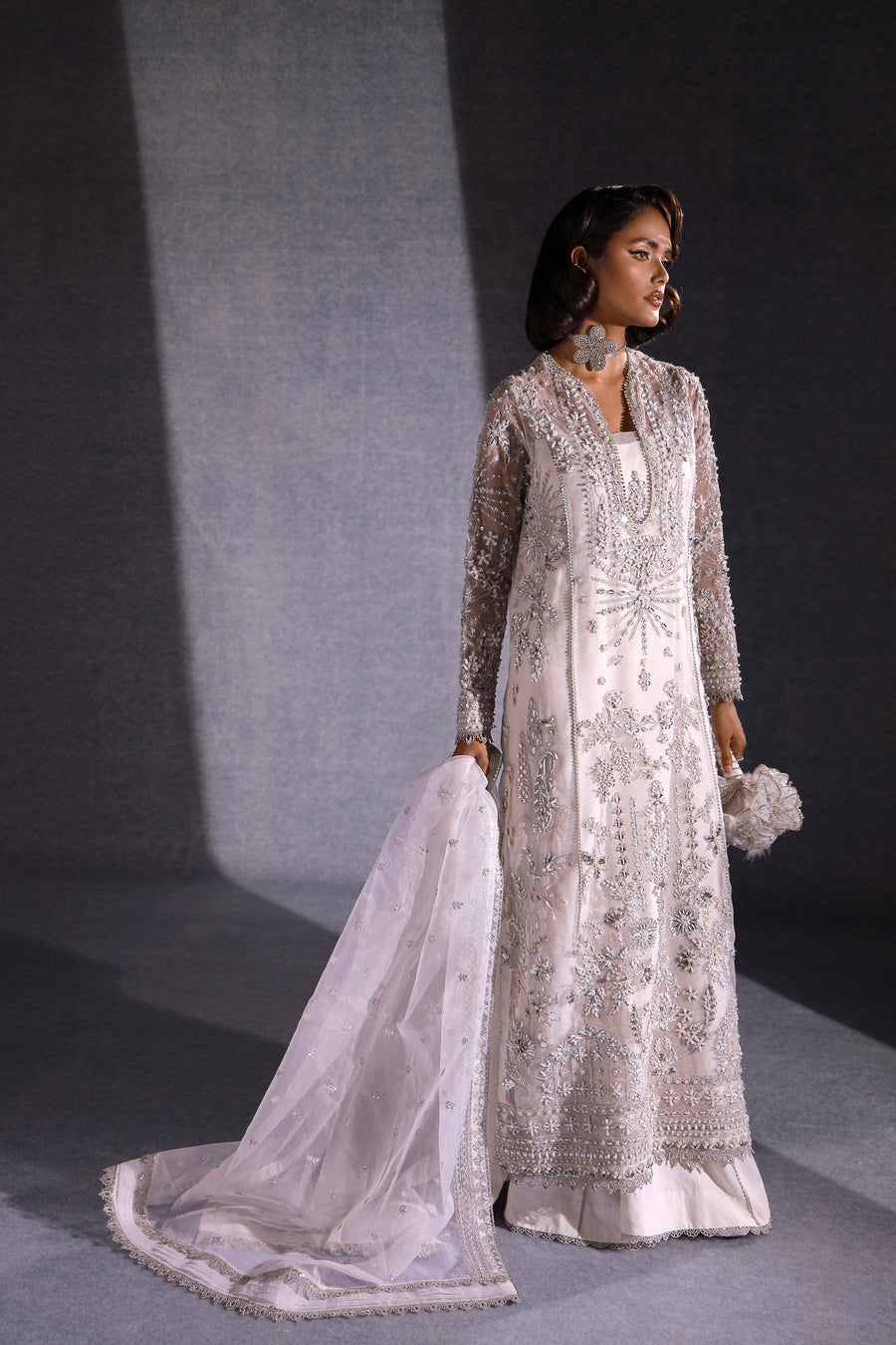 Ermina by Ezra Luxury Hand Embellished Net Unstitched 3Pc Suit - NOOREH