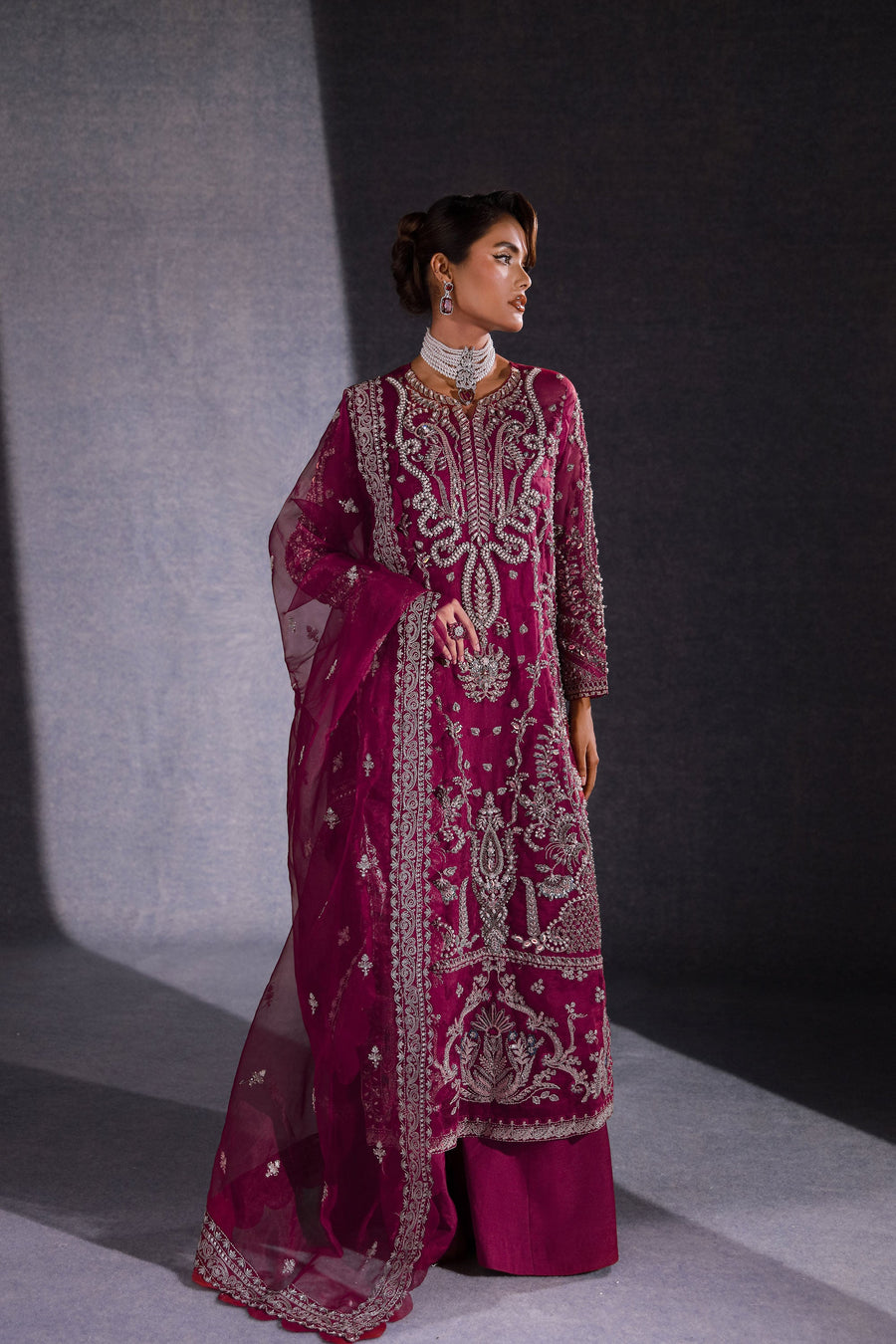 Ermina by Ezra Luxury Hand Embellished Net Unstitched 3Pc Suit - ROSE