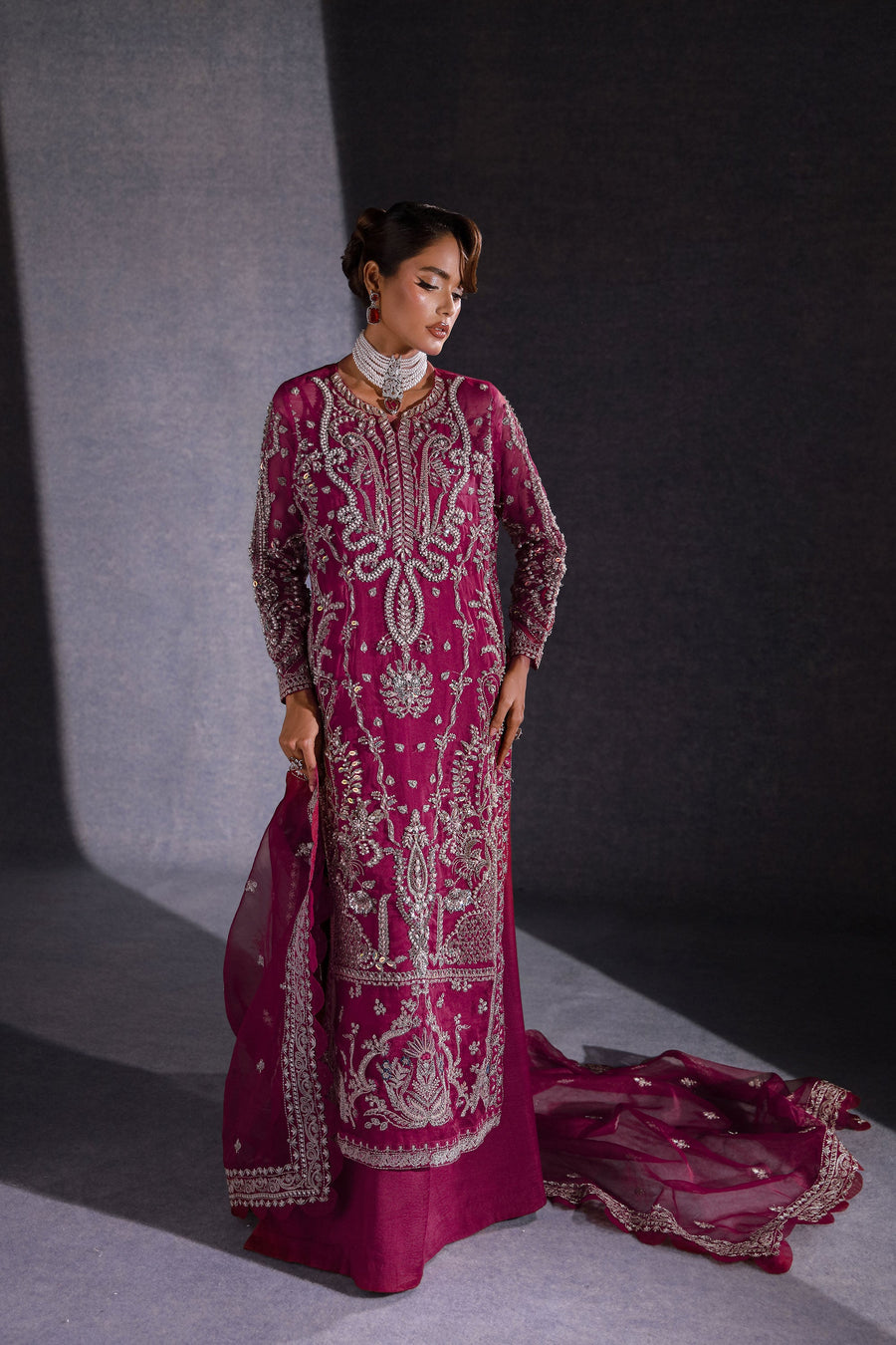 Ermina by Ezra Luxury Hand Embellished Net Unstitched 3Pc Suit - ROSE