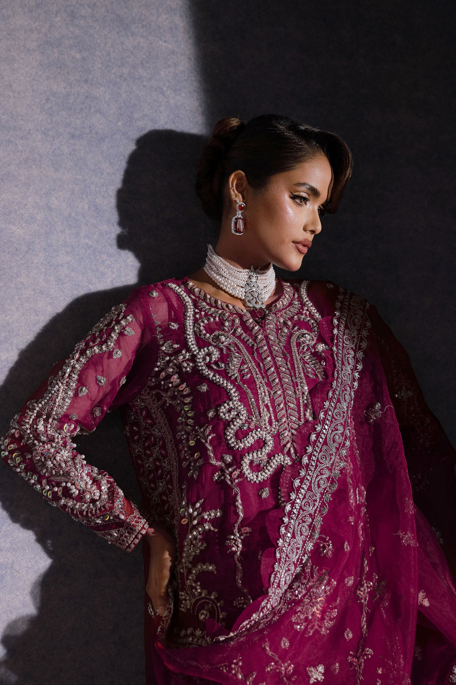 Ermina by Ezra Luxury Hand Embellished Net Unstitched 3Pc Suit - ROSE