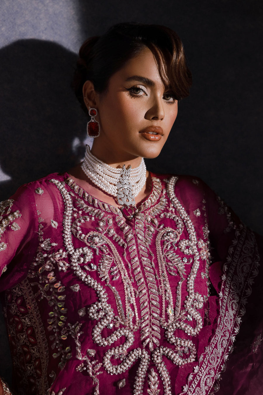 Ermina by Ezra Luxury Hand Embellished Net Unstitched 3Pc Suit - ROSE
