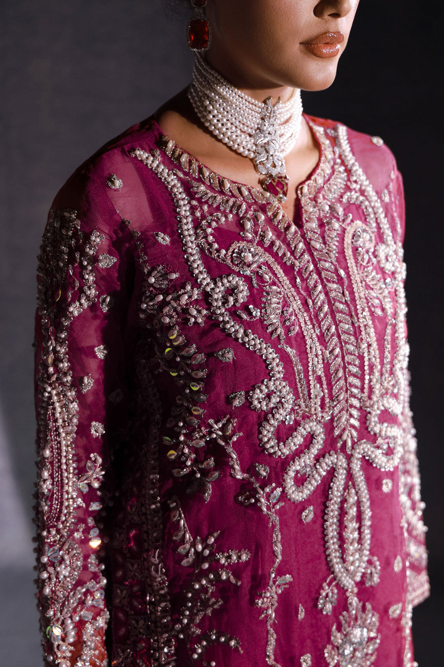 Ermina by Ezra Luxury Hand Embellished Net Unstitched 3Pc Suit - ROSE