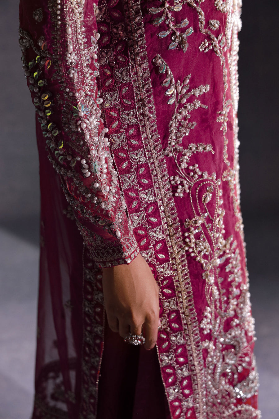 Ermina by Ezra Luxury Hand Embellished Net Unstitched 3Pc Suit - ROSE