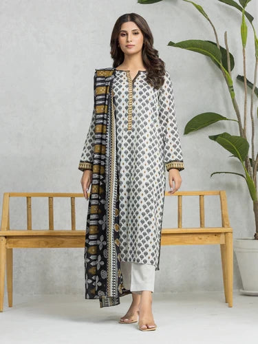 edenrobe Allure Lawn Unstitched Printed 3Pc Suit EWU24A1-28065