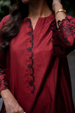 La Rosaa Basics Embroidered Viscose Cotton Stitched 2Pc Suit - Merlot