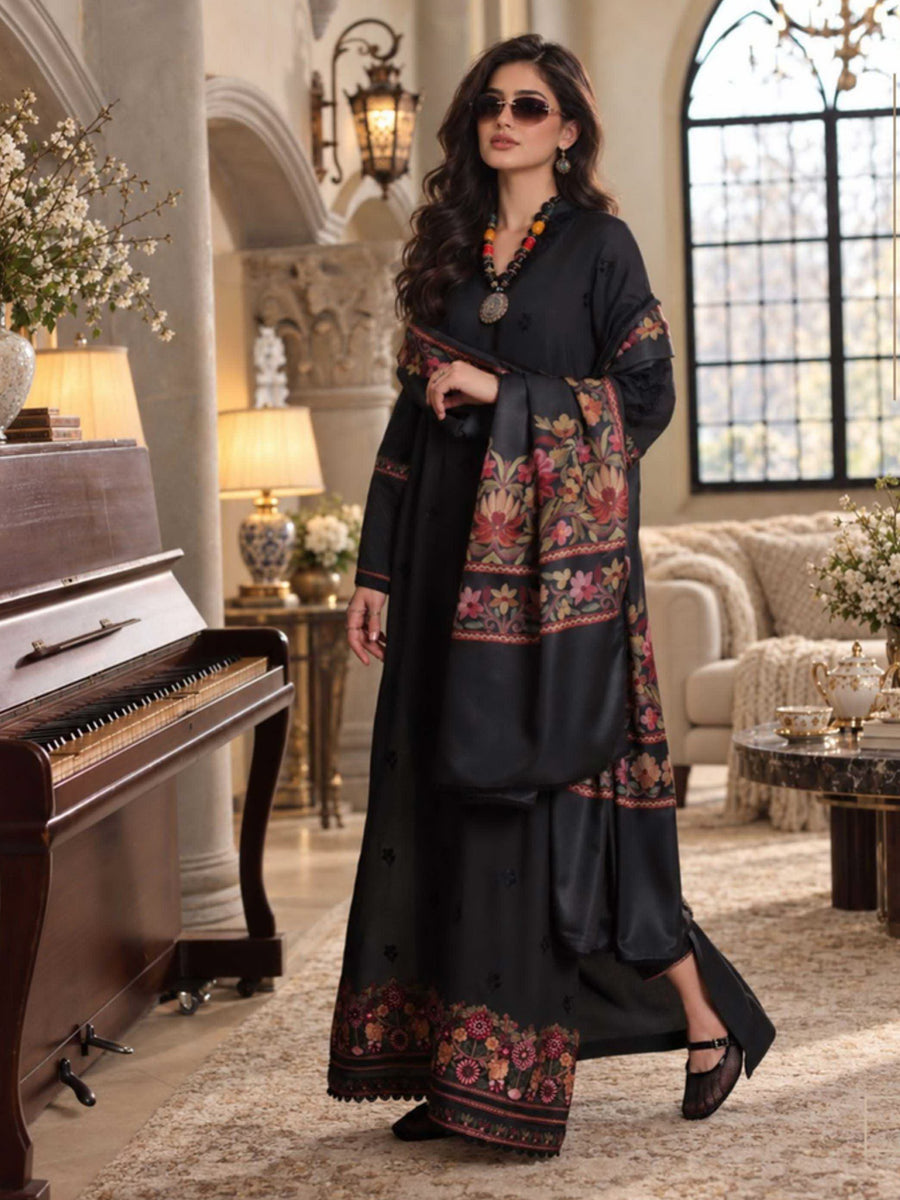 Noor by Saadia Asad Printskhaas Embroidered Linen Unstitched 3Pc Suit D-02A