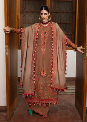 Hussain Rehar Embroidered Karandi Unstitched 3Pc Suit - Shay