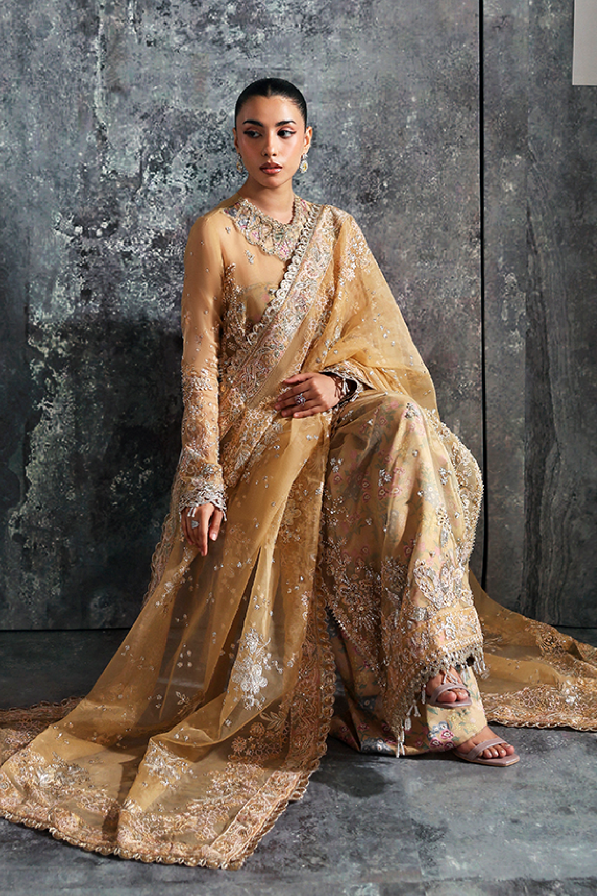 Zarposh Seraphine Embroidered Organza Unstitched 3Pc Suit - LUSTRE