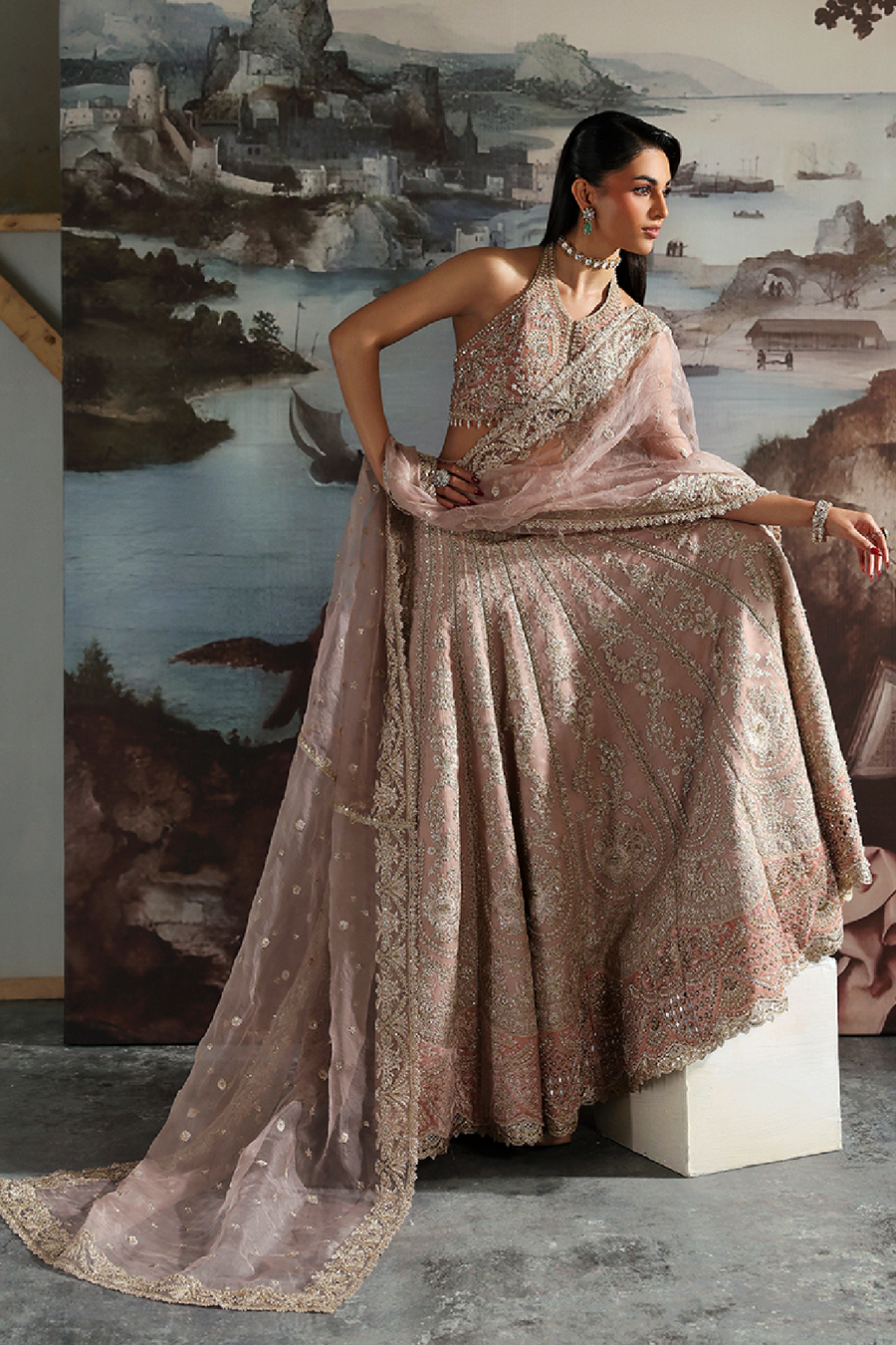 Zarposh Seraphine Embroidered Organza Unstitched 3Pc Suit - CELESTE