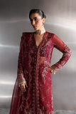 Zarposh Seraphine Embroidered Organza Unstitched 3Pc Suit - GARNET