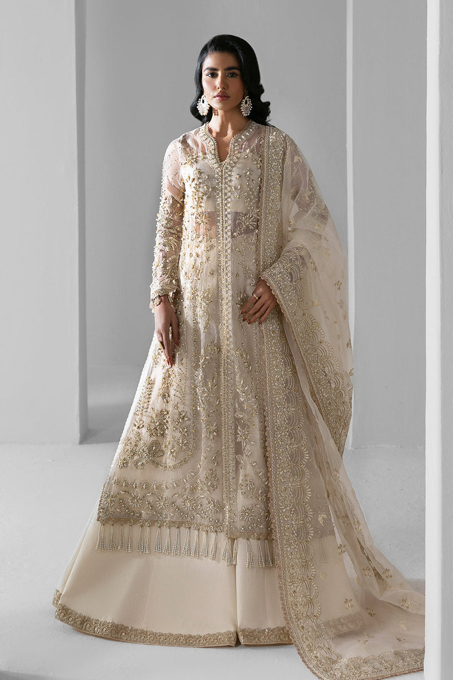 Zarposh Seraphine Embroidered Organza Unstitched 3Pc Suit - Eclipse