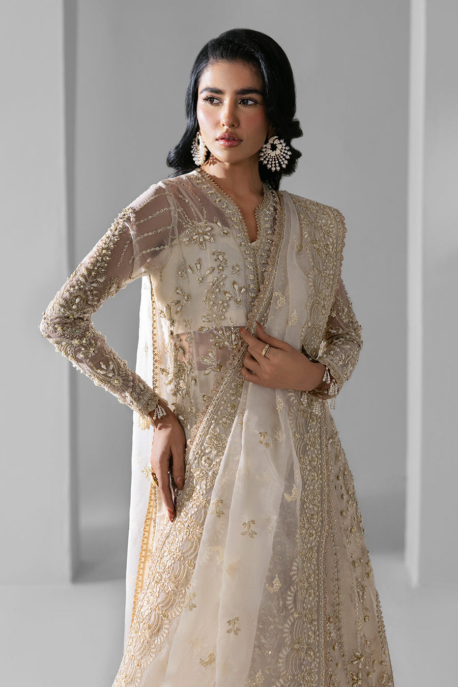 Zarposh Seraphine Embroidered Organza Unstitched 3Pc Suit - Eclipse