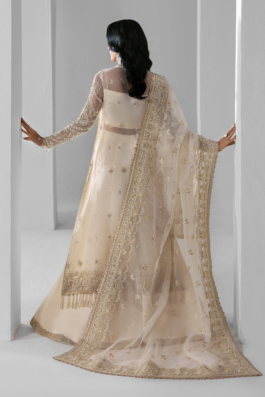 Zarposh Seraphine Embroidered Organza Unstitched 3Pc Suit - Eclipse