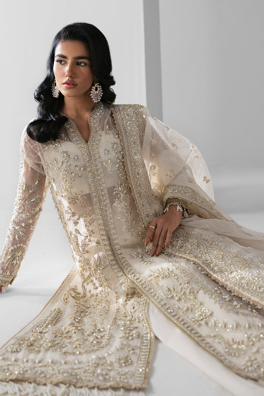 Zarposh Seraphine Embroidered Organza Unstitched 3Pc Suit - Eclipse