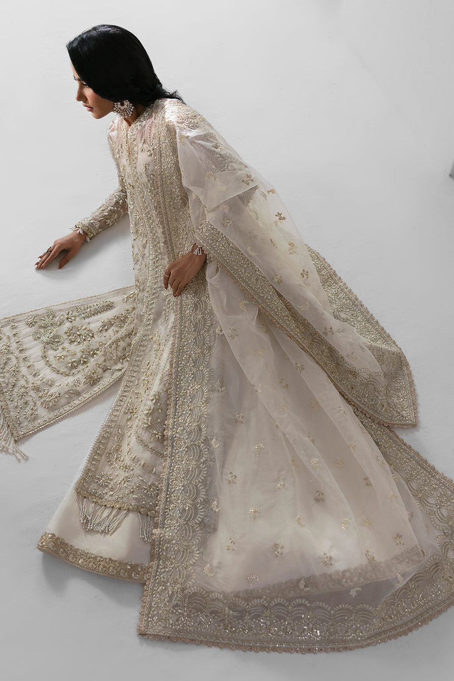 Zarposh Seraphine Embroidered Organza Unstitched 3Pc Suit - Eclipse