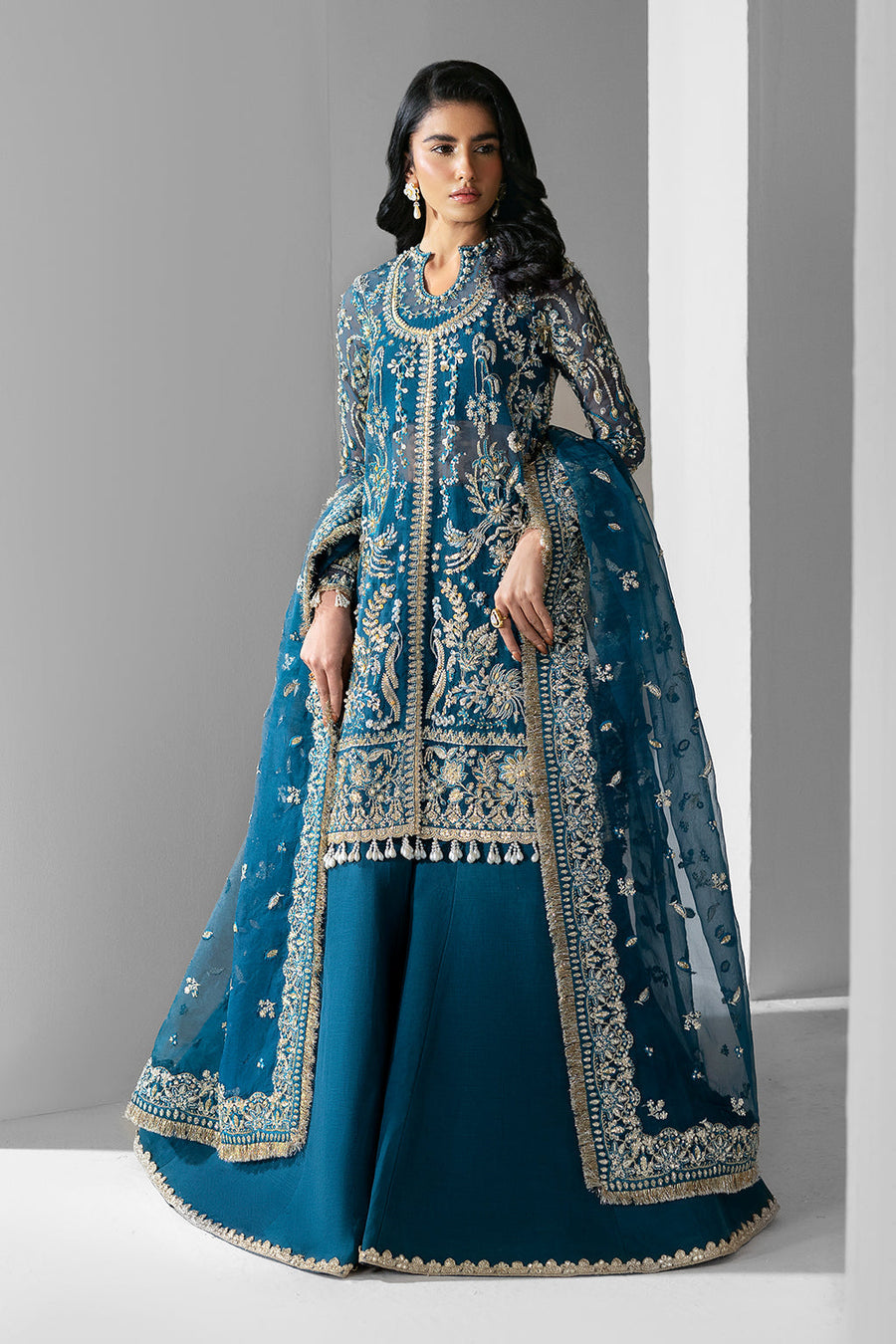 Zarposh Seraphine Embroidered Organza Unstitched 3Pc Suit - Twilight