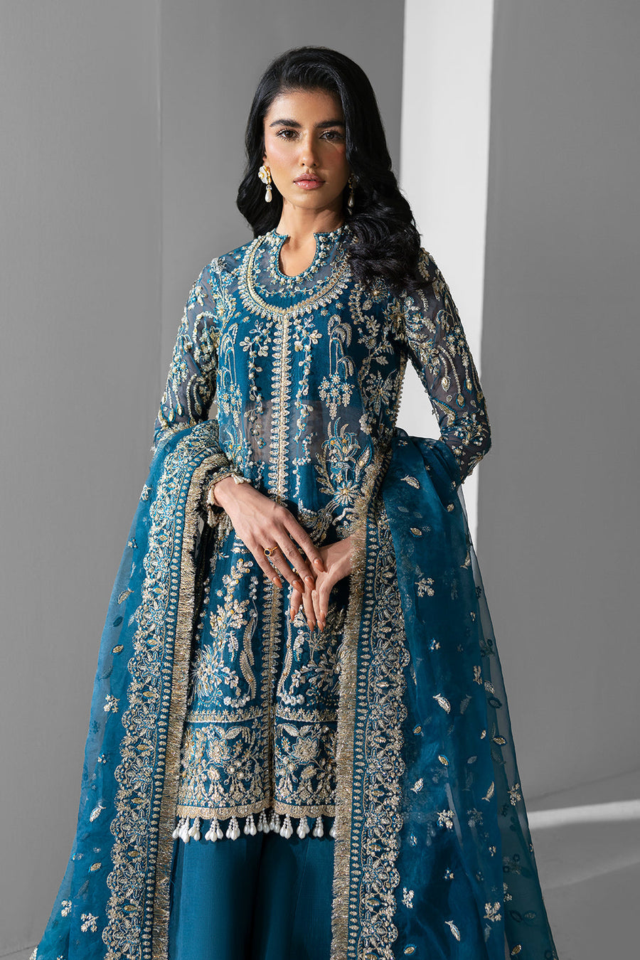 Zarposh Seraphine Embroidered Organza Unstitched 3Pc Suit - Twilight