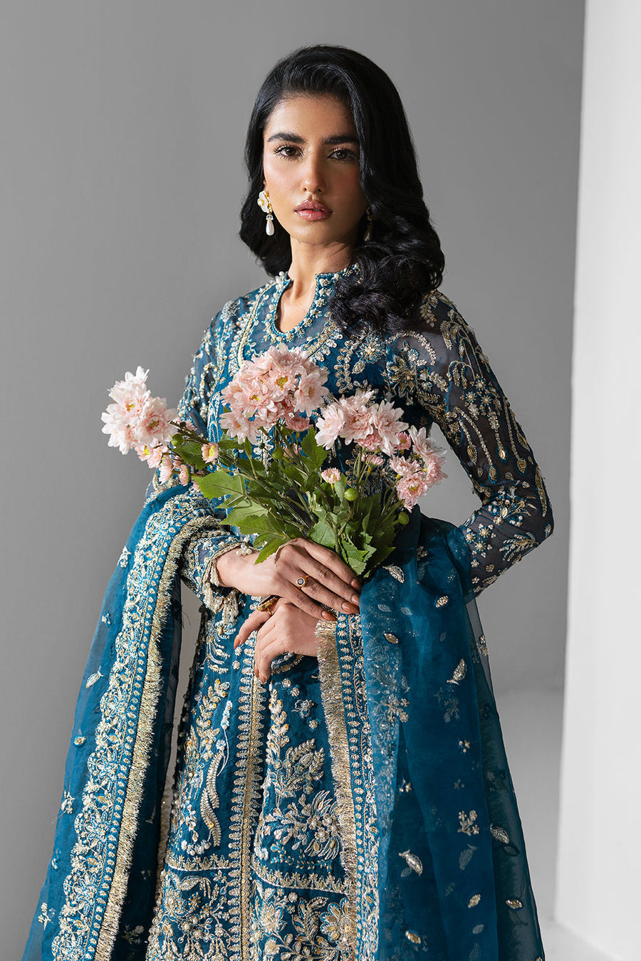 Zarposh Seraphine Embroidered Organza Unstitched 3Pc Suit - Twilight