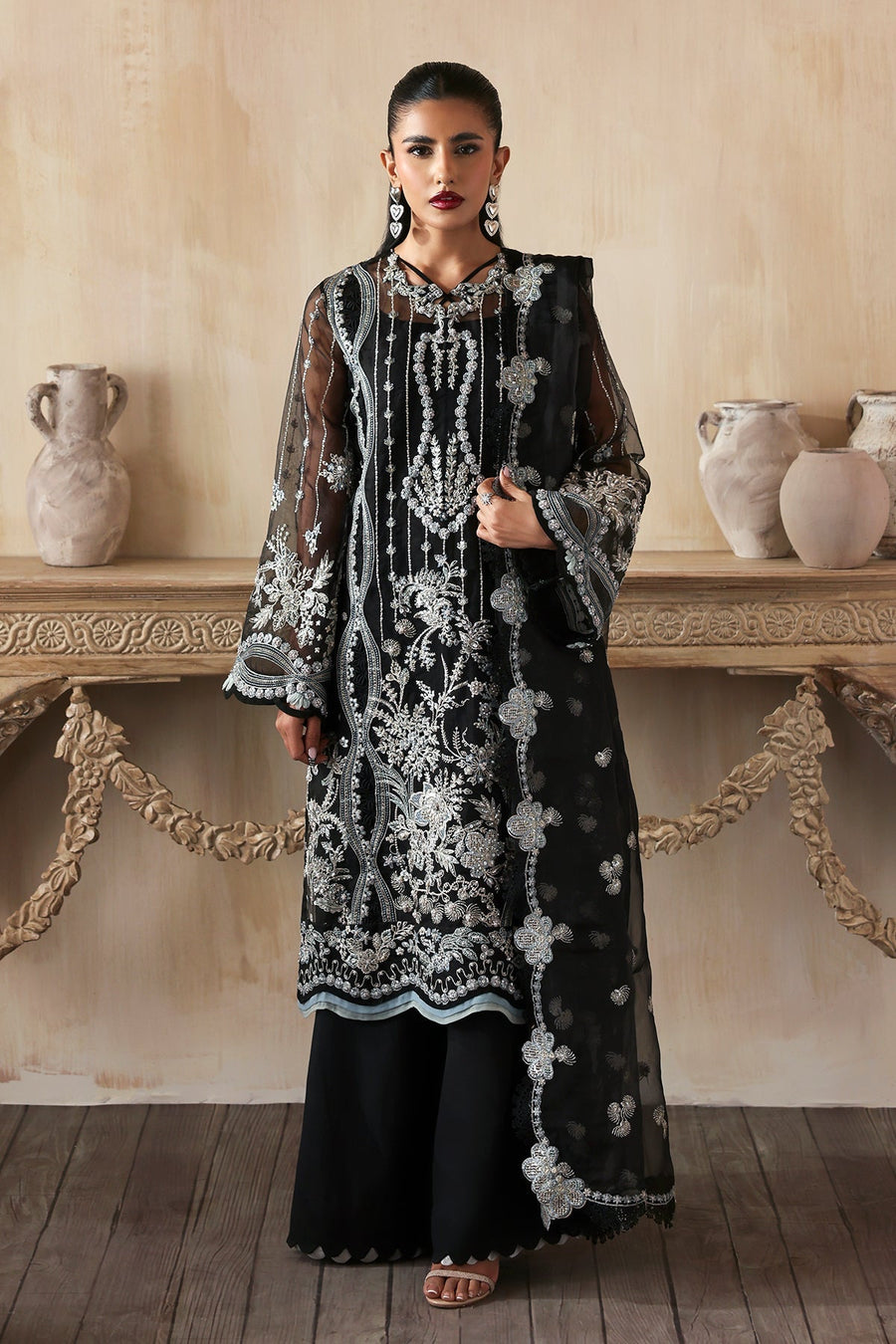 Zarposh Jahanara Festive Embroidered Organza Unstitched 3Pc Suit - Ayzel