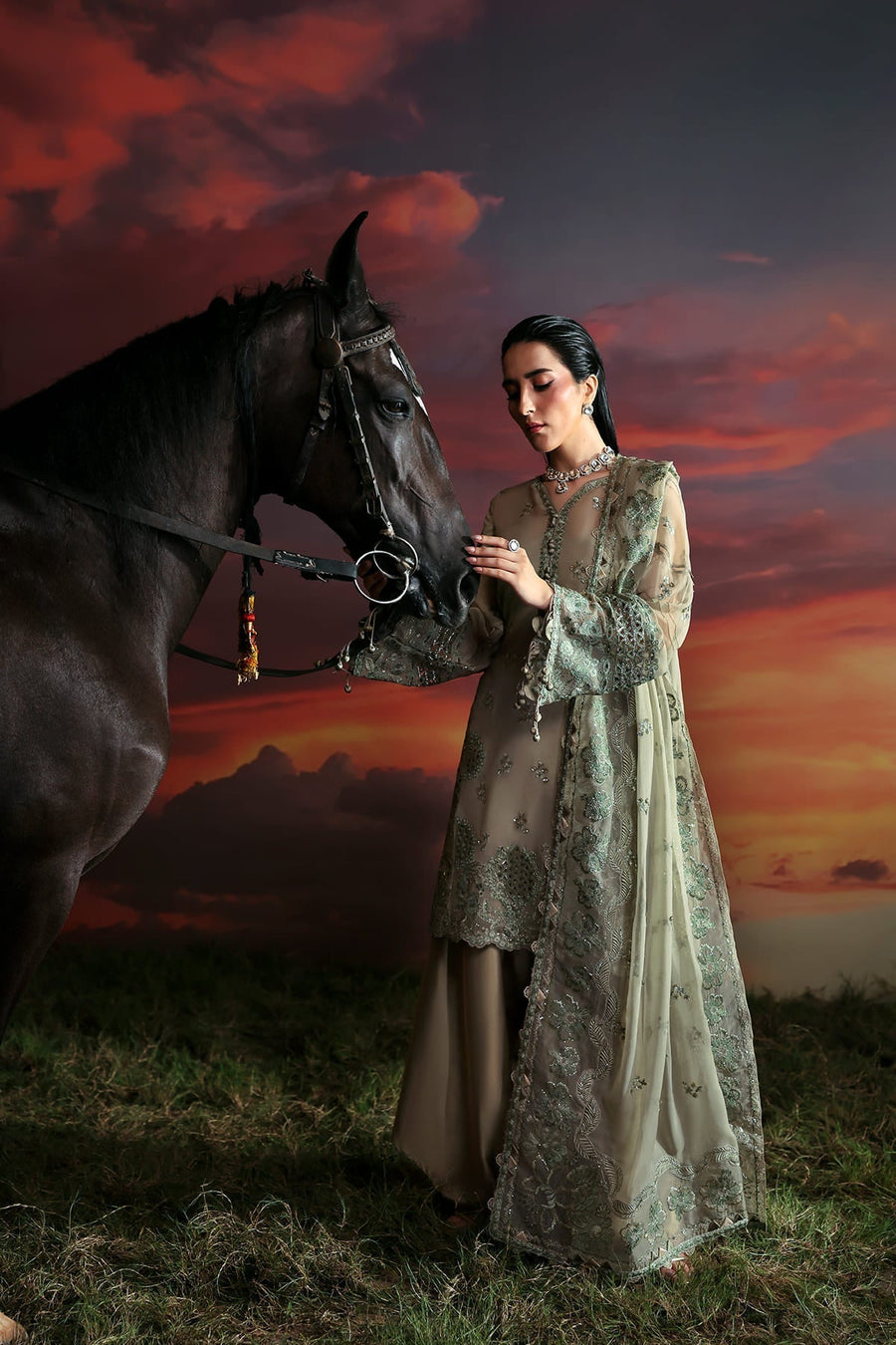 Zarposh Moonlit Muse Embroidered Chiffon Unstitched 3Pc Suit - Nerine