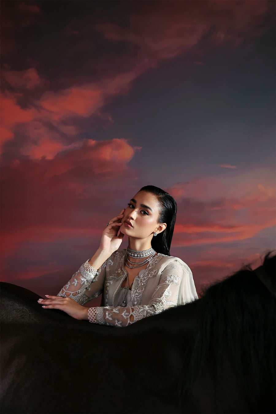 Zarposh Moonlit Muse Embroidered Chiffon Unstitched 3Pc Suit - Lumen