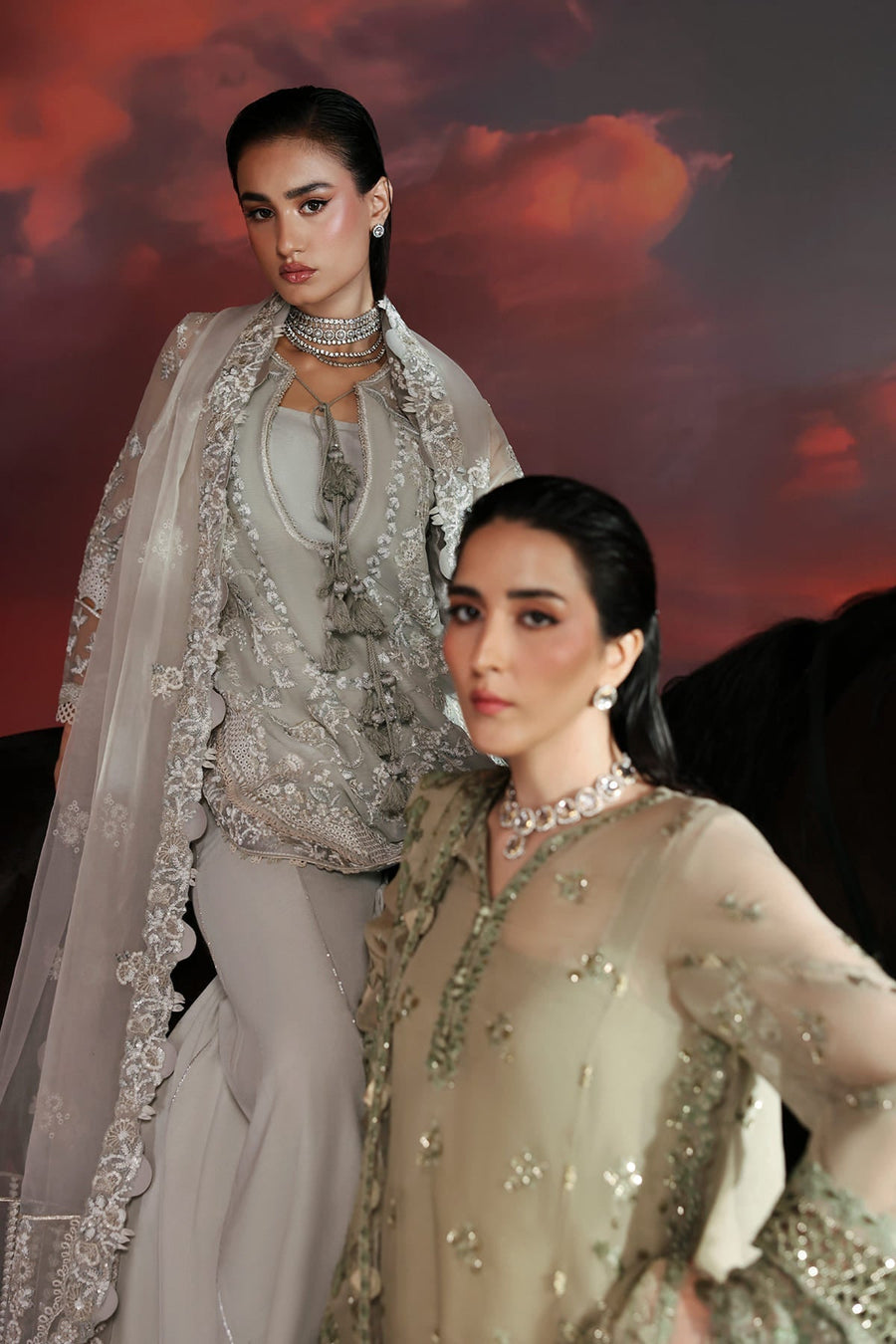 Zarposh Moonlit Muse Embroidered Chiffon Unstitched 3Pc Suit - Lumen