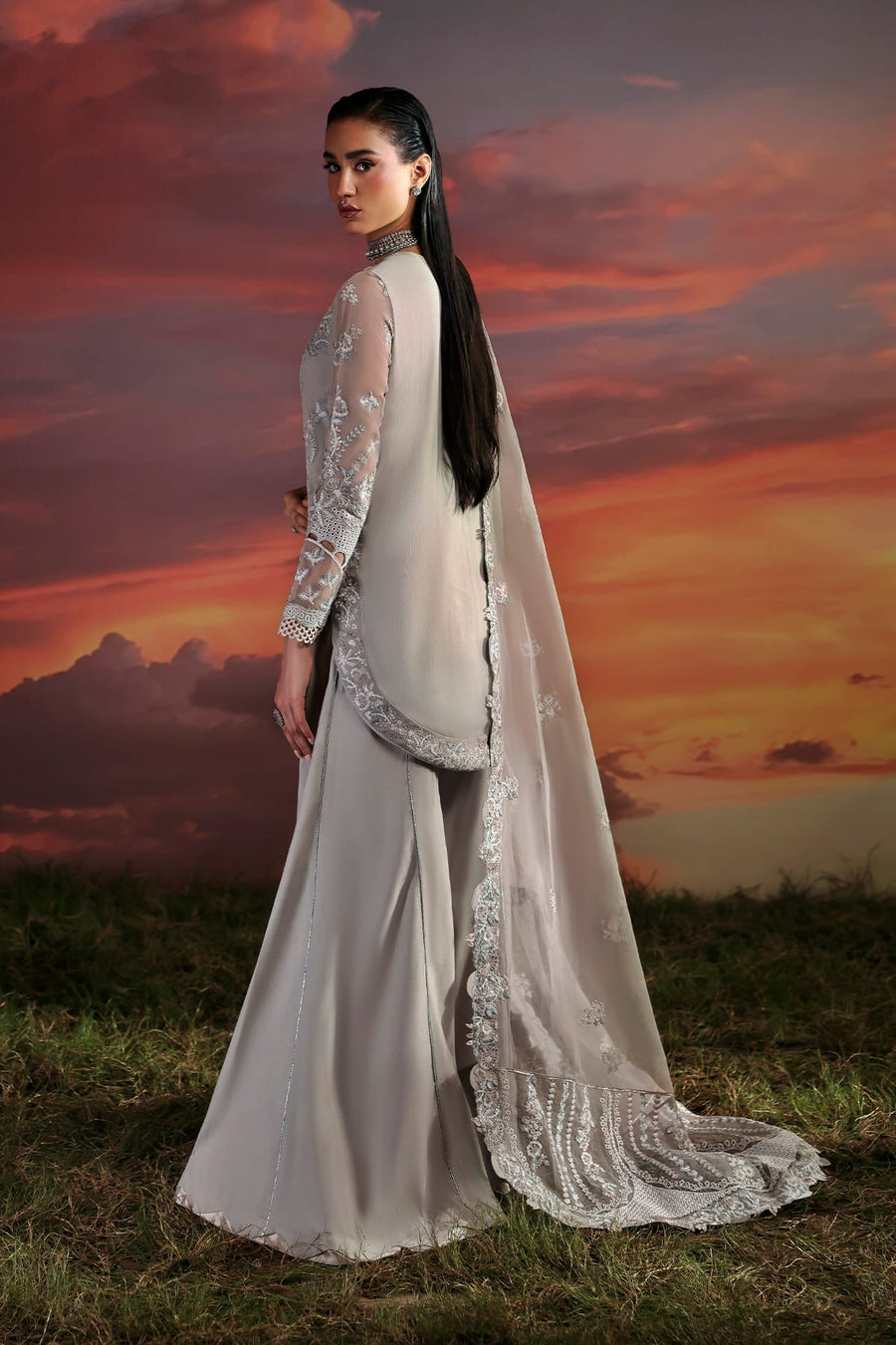 Zarposh Moonlit Muse Embroidered Chiffon Unstitched 3Pc Suit - Lumen
