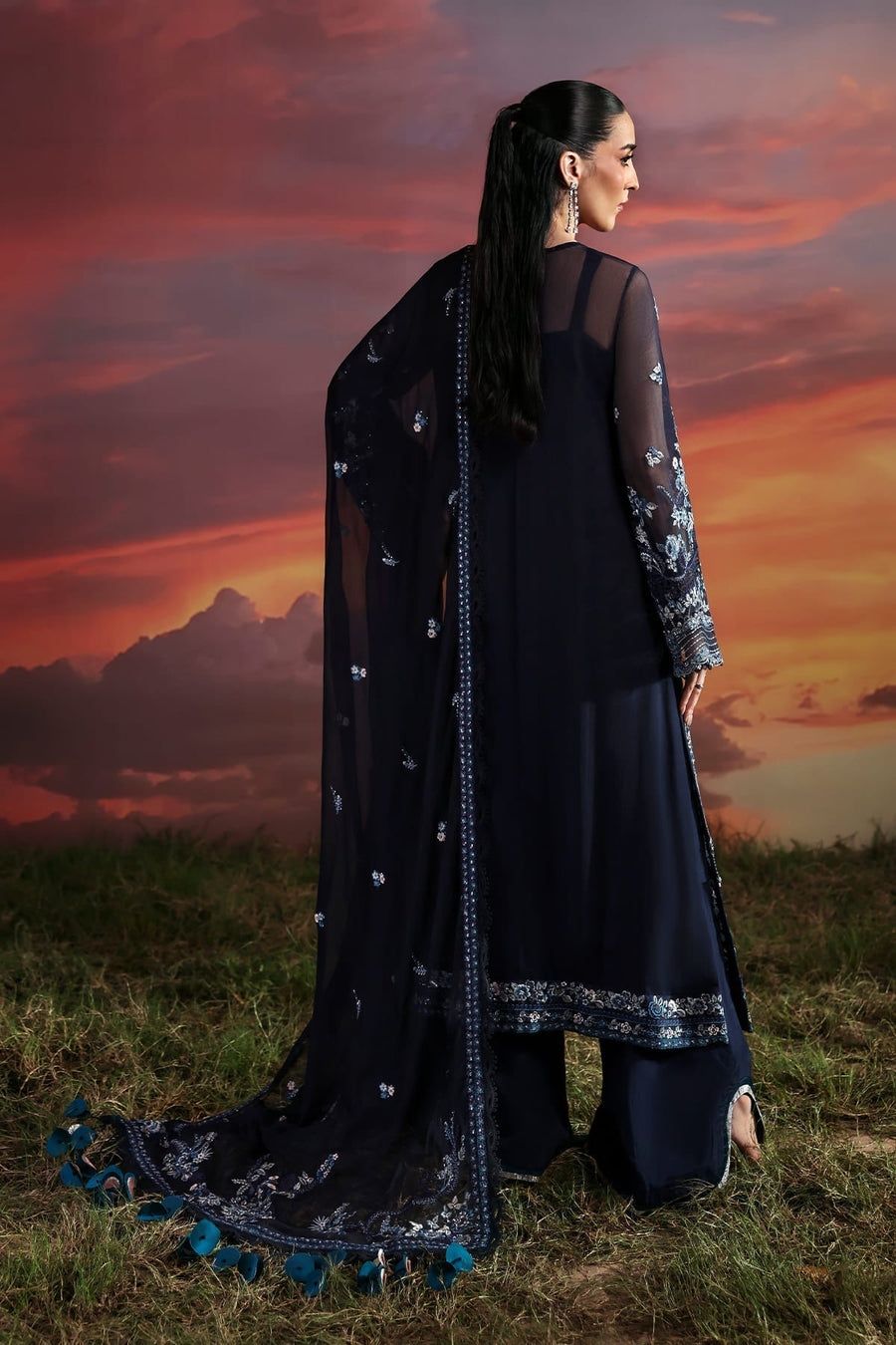 Zarposh Moonlit Muse Embroidered Chiffon Unstitched 3Pc Suit - Muse