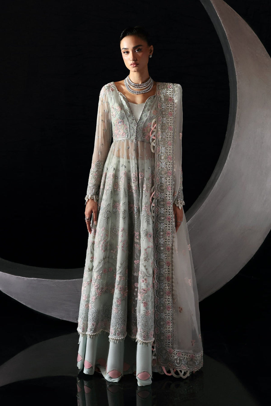 Zarposh Moonlit Muse Embroidered Chiffon Unstitched 3Pc Suit - Verae