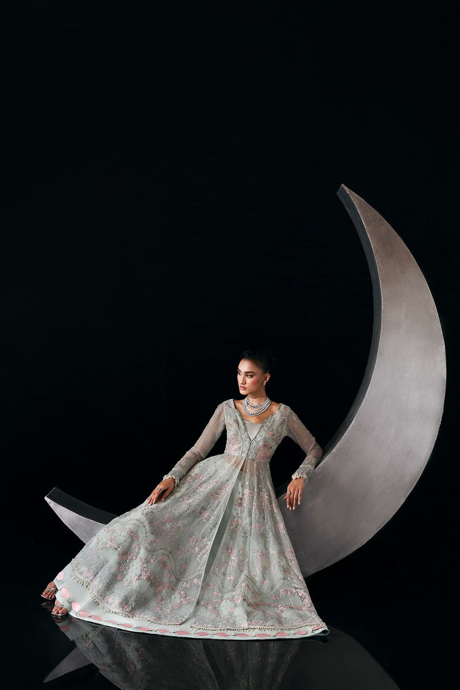 Zarposh Moonlit Muse Embroidered Chiffon Unstitched 3Pc Suit - Verae