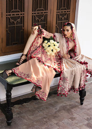 Hussain Rehar Embroidered Karandi Unstitched 3Pc Suit - Lali