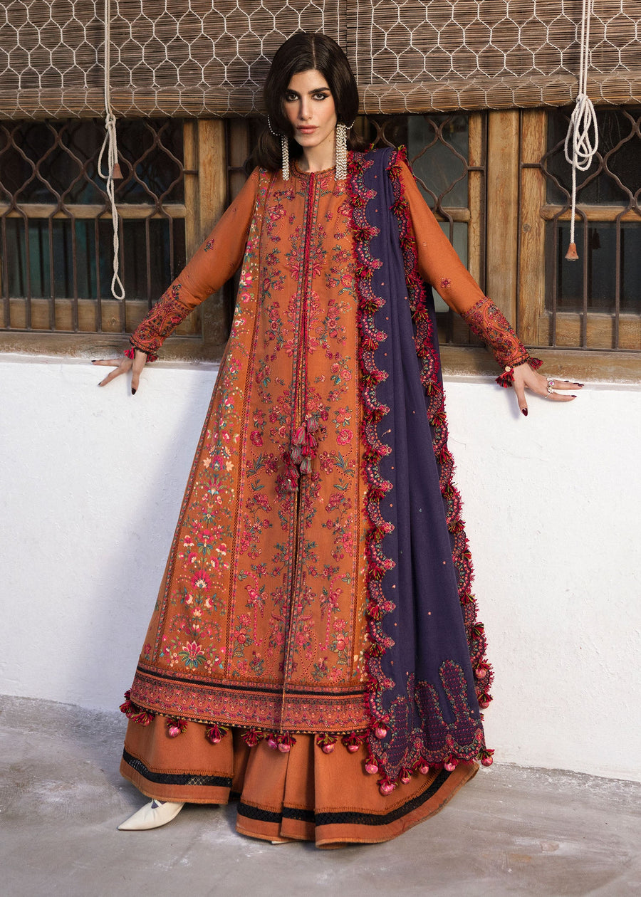 Hussain Rehar Embroidered Karandi Unstitched 3Pc Suit - Kamal