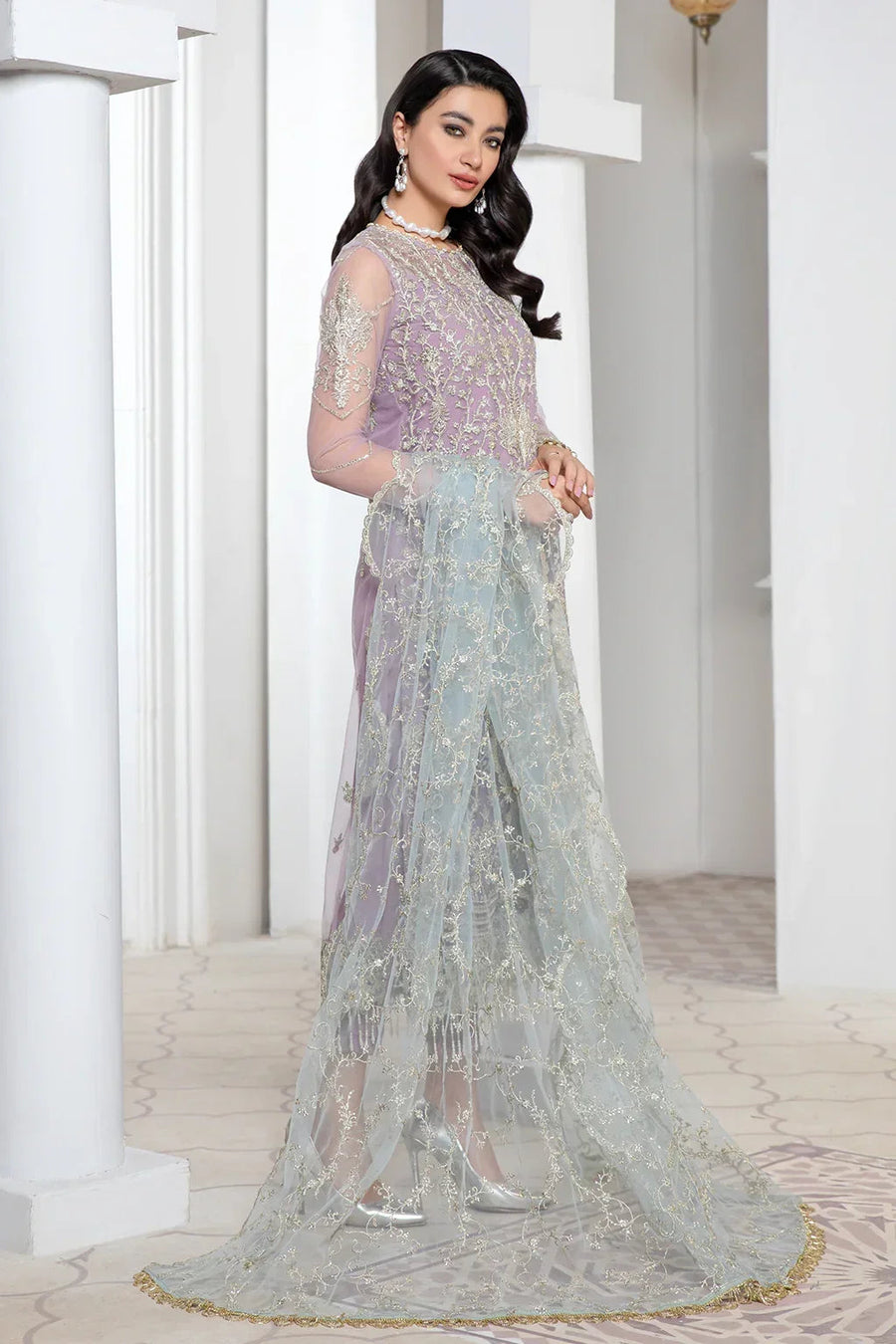 Pareesia by Zarif Luxury Formal Net 3Pc Suit ZP-07 Lilac