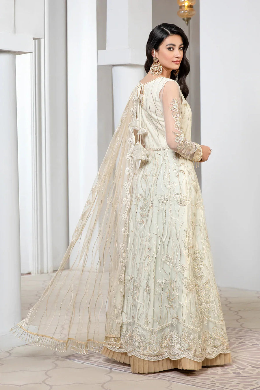 Pareesia by Zarif Luxury Formal Net 3Pc Suit ZP-05 Ivory