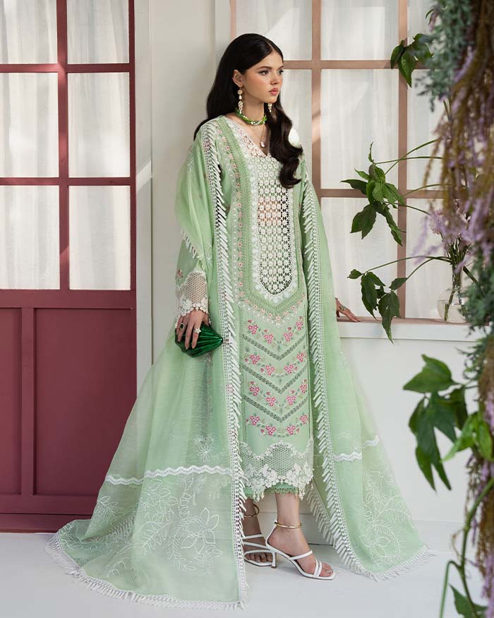 Zevk Flora Festive Embroidered Lawn Unstitched 3Pc Suit - ROSEMARY