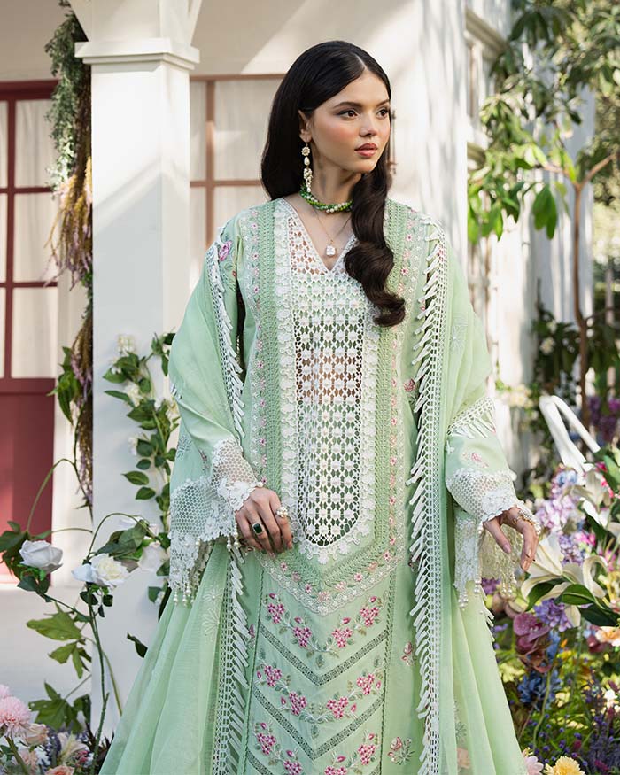 Zevk Flora Festive Embroidered Lawn Unstitched 3Pc Suit - ROSEMARY