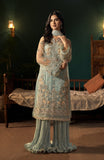 Fabiha Fatima Mehar-o-Maah Embroidered Net Unstitched 3Pc Suit - AQUAMARINE