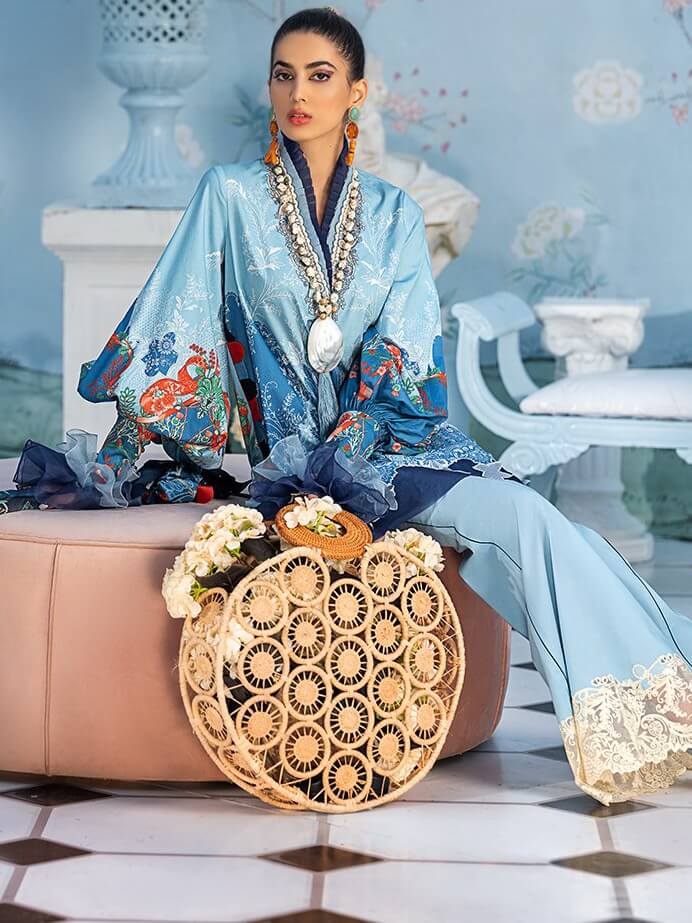 ZAHA by Khadija Shah Printed Lawn Unstitched 3Pc Suit D-17 AZULA