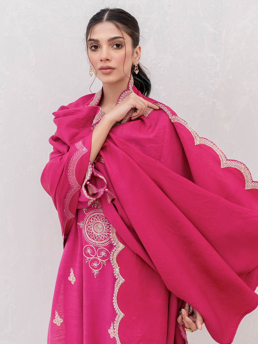 Zellbury Winter Embroidered Khaddar Unstitched 3Pc Suit WUW22E30091