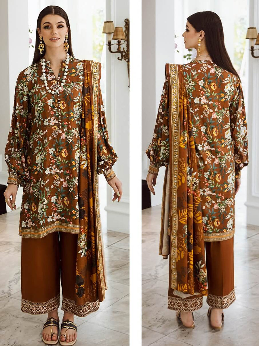Zellbury Winter Printed Viscose Unstitched 3Pc Suit WUW23E30688