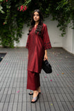 La Rosaa Basics Embroidered Viscose Cotton Stitched 2Pc Suit - Merlot