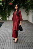 La Rosaa Basics Embroidered Viscose Cotton Stitched 2Pc Suit - Merlot