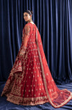 Back view of LEELA red maxi dress with a stylish keyhole design and floor-length hem for a dramatic effect | fabiha fatima