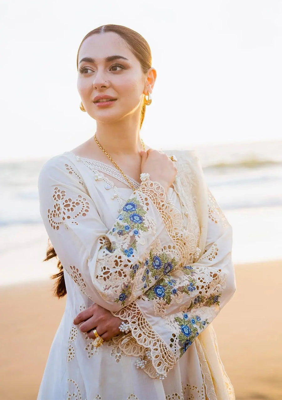 Close up of Ayra Schiffli Lawn Sleeves from ELAF's 'HAI KUCH' Festive Lawn 2024 Collection.