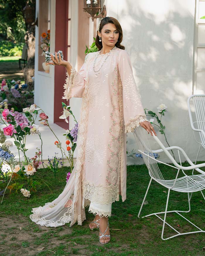 Zevk Flora Festive Embroidered Lawn Unstitched 3Pc Suit - LOTUS